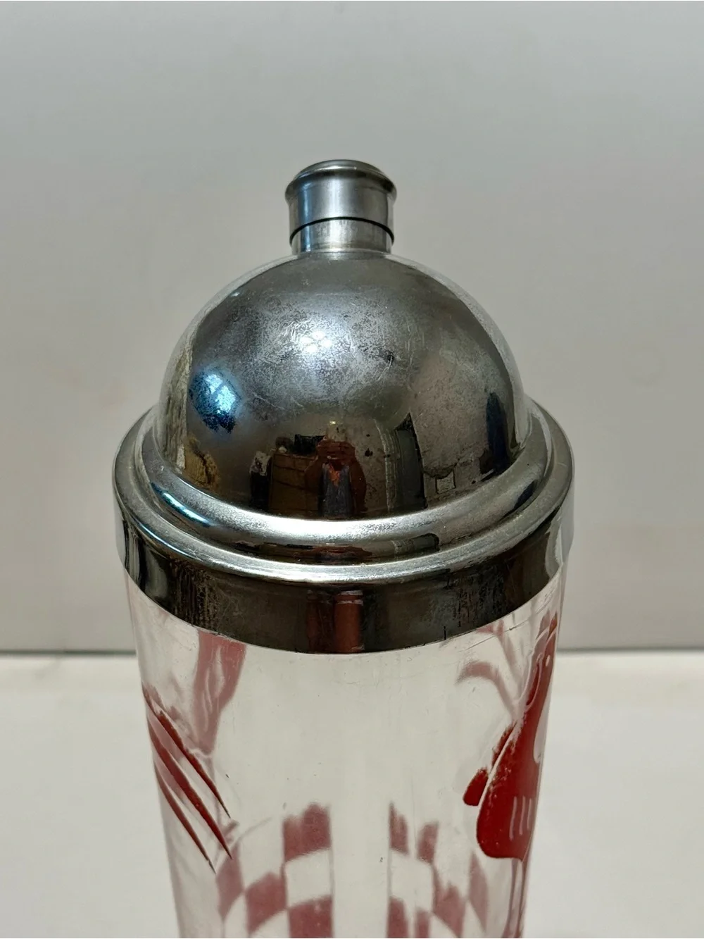 Vintage Drunken Rooster Cocktail Shaker - Red & White Checkered Rooster 10.5” T